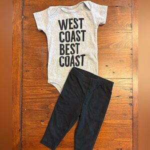 NWOT West Coast Best Coast Bodysuit Carters Leggings Sz 6-12m